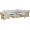 ALPI - 7 Piece Modular PE Rattan Garden Lounge Set with Cushions, Beige - Borge' Group Limited