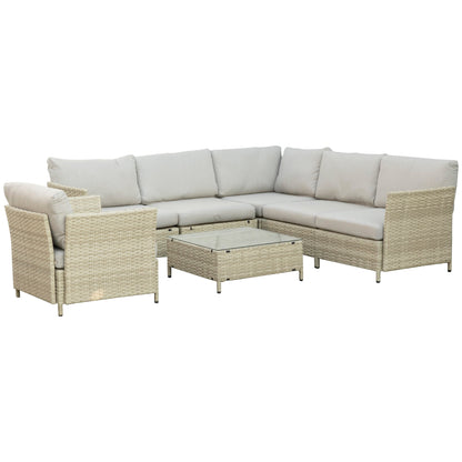 Outsunny garden living room 7 pieces modular in rattan pe with cushions, beige