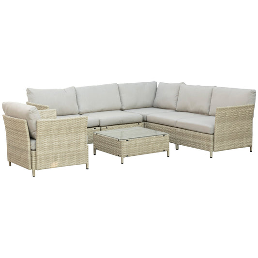 Outsunny garden living room 7 pieces modular in rattan pe with cushions, beige - Borgè