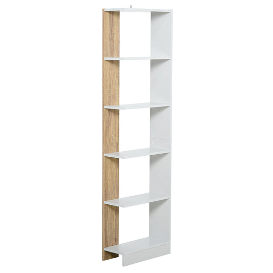 shelf bookcase with oak and white wood -colored walls with 5 shelves - Borgè