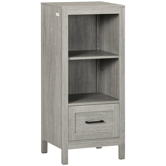 kleankin saving bathroom cabinet with shelves and wooden drawer, 40x30x89cm, Grey - Borgè