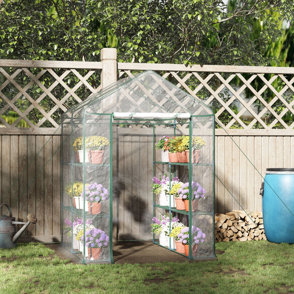Outdoor Garden Greenhouse in Transparent PVC, Balcony Greenhouse with Shelves for Plants and Vegetables 1.43 x 1.43 x 1.95m - Borge' Group Limited