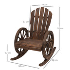 Adirondack Rocking Chair, Rustic Design with 2 Wheels, Burnt Spruce Wood, 88x68x92cm - Borge' Group Limited