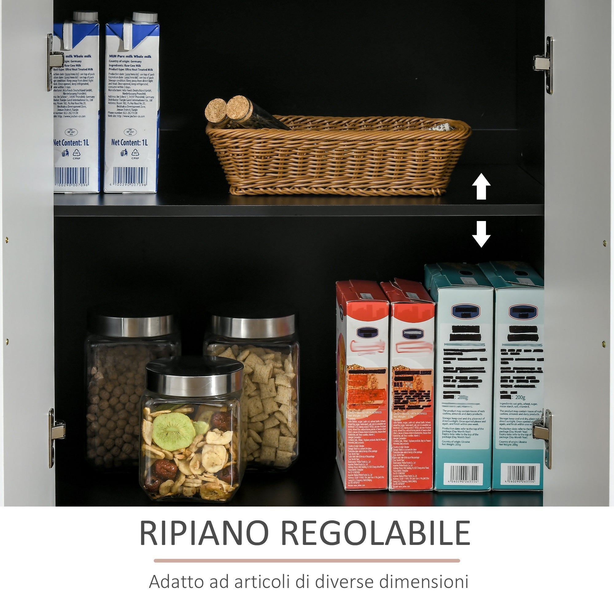 Modern Kitchen Cabinet in MDF with 2 lockers, 1 drawer and adjustable shelves, 90x40x90 cm, black and white - Borgè