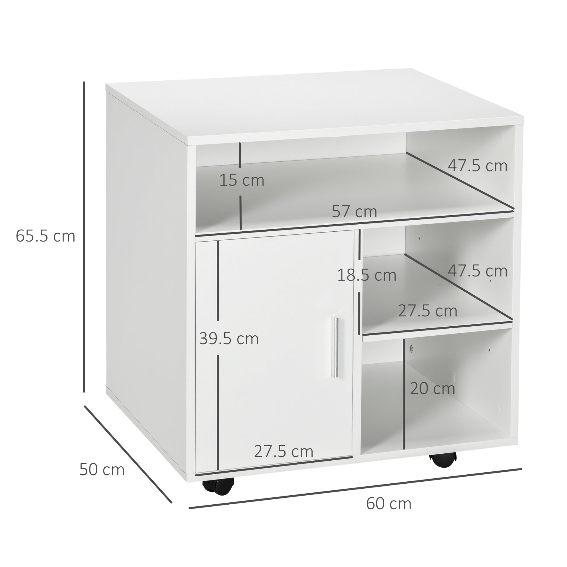 Homcom Cabinet Printer holder with open shelves and wooden locker, 60x50x65.5cm, white - Borgè