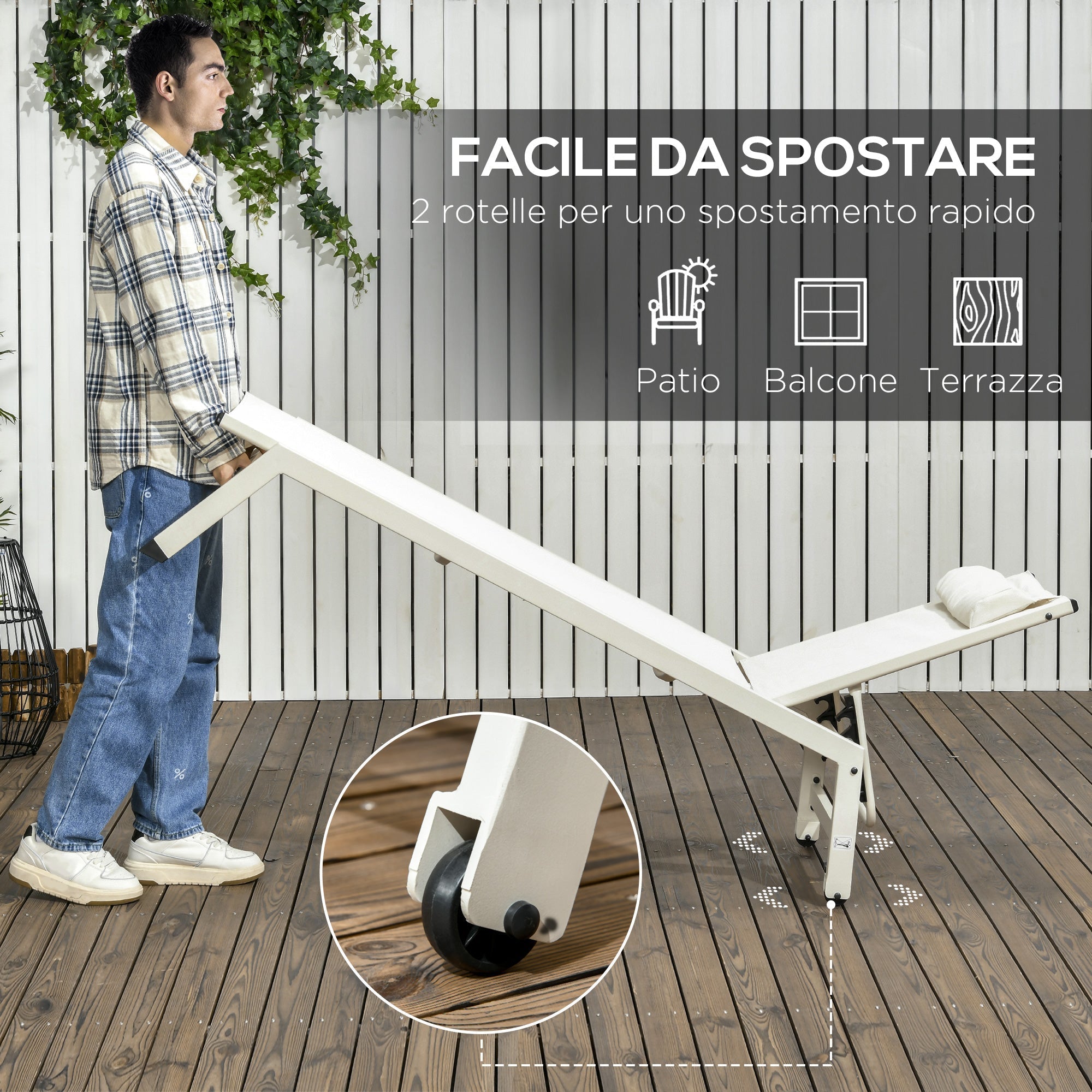 Chaise Longue Reclining Sun Lounger 2pcs in Aluminum and Polyester, 55x195x30 cm, Beige - Borge' Group Limited