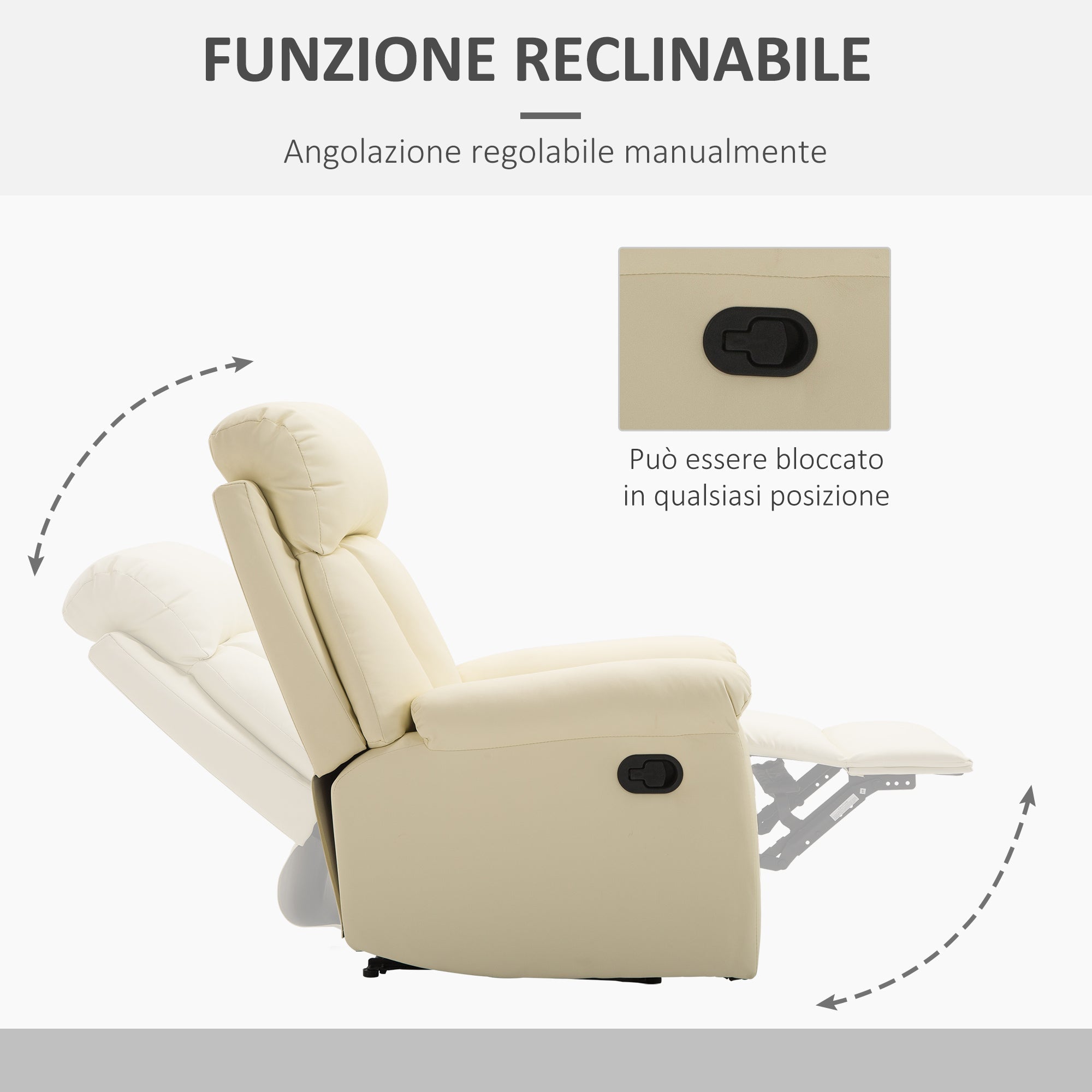 Ergonomic padded Relaxable Relaxable Armchair With SimilPel Poglipies 80 x 97 x 107cm Cream - Borgè
