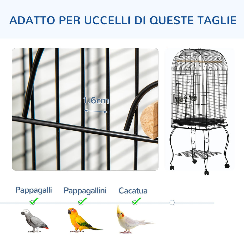 Pawhut cage for birds and canaries, aviary with black metal wheels 51x51x153cm - Borgè