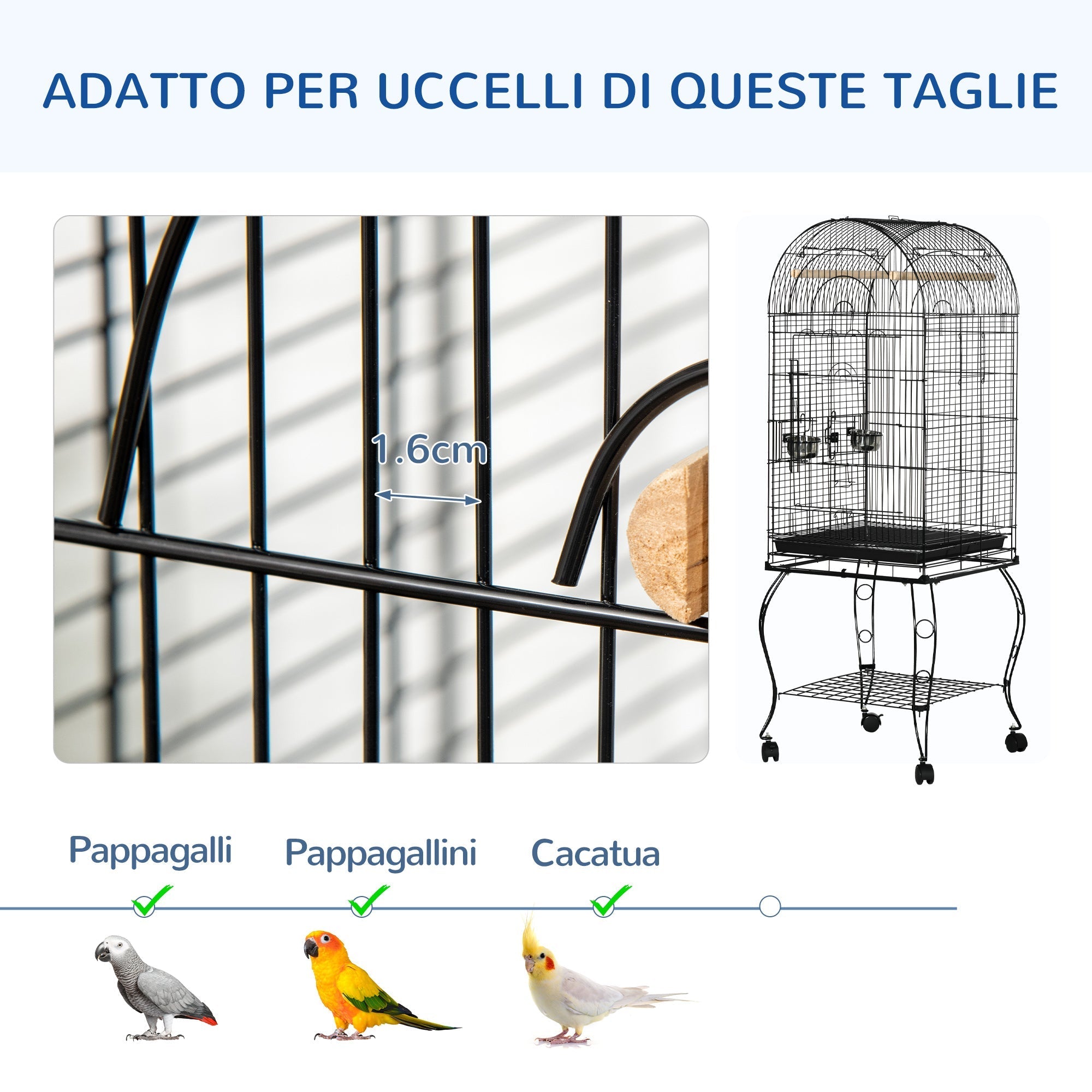 Pawhut cage for birds and canaries, aviary with black metal wheels 51x51x153cm - Borgè