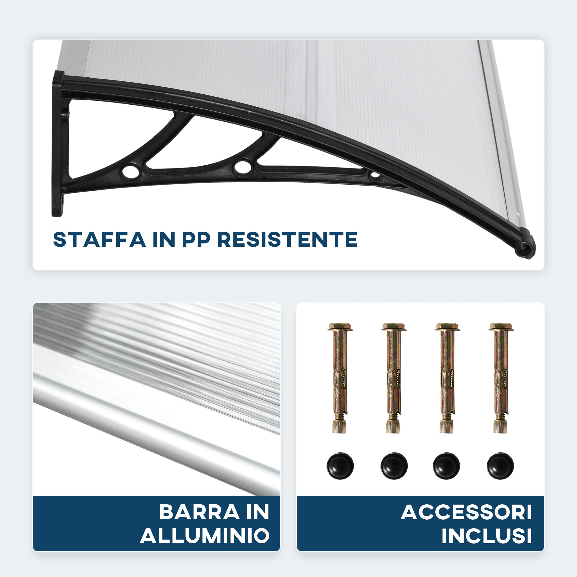 Outdoor Canopy for Windows and Doors, in Polycarbonate and Aluminum, 110x60x18cm - Transparent - Borge' Group Limited