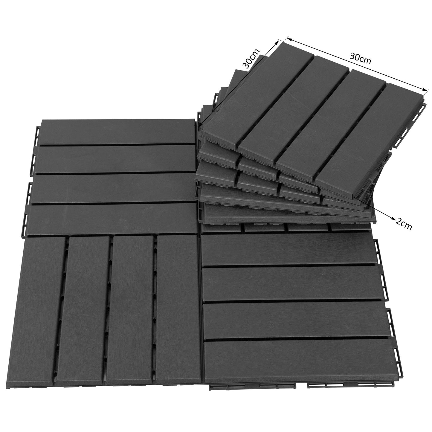 Outsunny set 9 interlocking tiles for terrace, floors tiles (30x30x2cm) in non -slip pp, area: 0.81 sqm black - Borgè