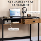 desk for room and office with industrial style drawer, 110x50x76cm, walnut and black - Borgè