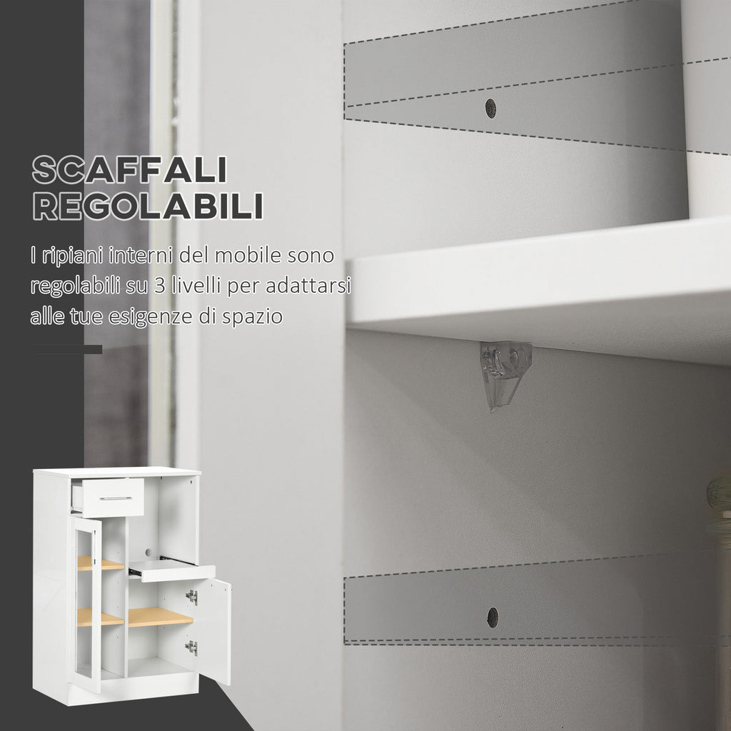 Modern Credenza With lockers and drawer, wooden saving kitchen and glass 60x40x95cm, white - Borgè