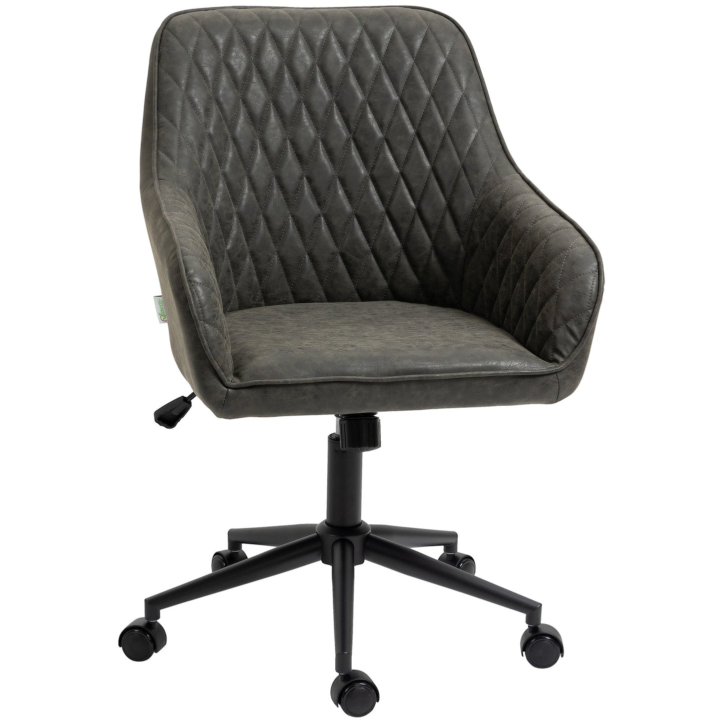 Reclinable office chair with adjustable height, PU leather, rubber and steel, 59x60x90-100 cm, Grey