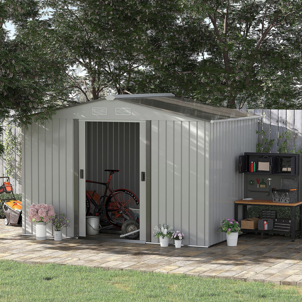 Outsunny garden house with double sliding doors, in steel and pp, 277x195x192cm, silver - Borgè