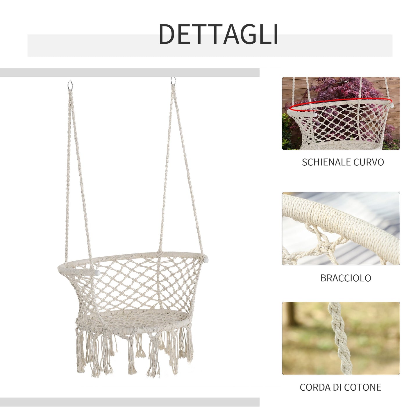 Outsunny Suspended Polyester and Macramè for interiors and exterior cream - Borgè