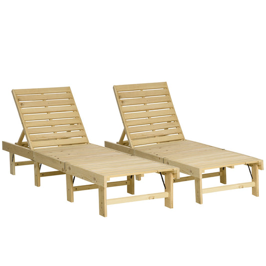 Outsunny set of 2 wooden garden sunbeds, folding and adjustable backrest, 195x59x30 cm - Borgè