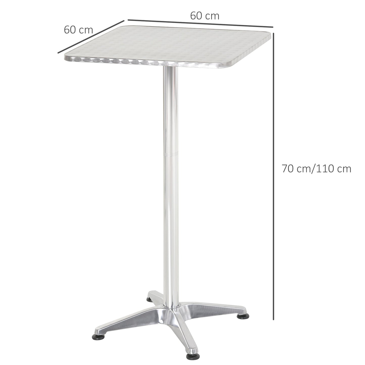 Homcom Table Table Bar Restaurant in Square Stainless Steel 60x60cm Height 70-110cm - Borgè