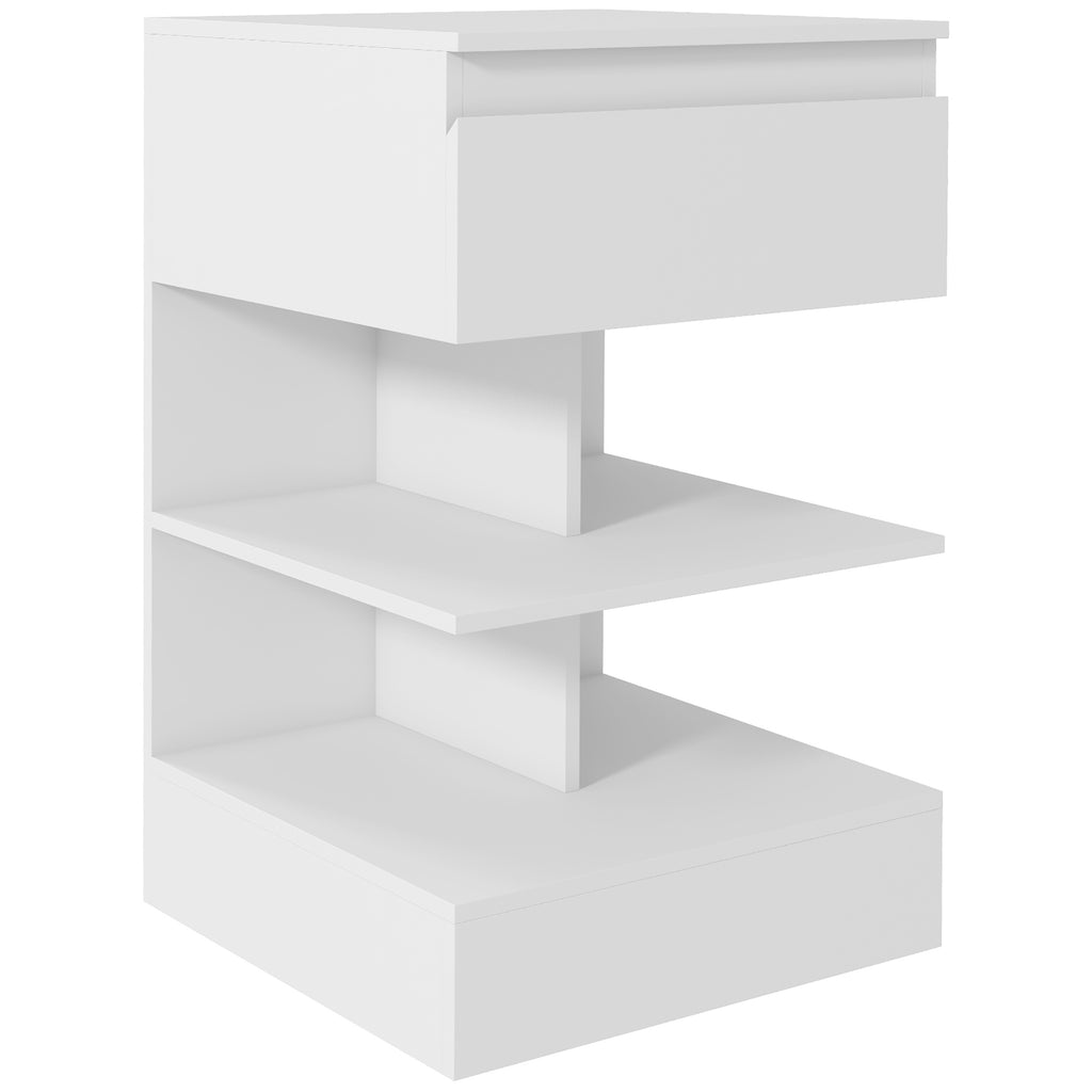 Homcom modern bedside table in chipboard and mdf with a drawer and 2 shelves, 39x39x65 cm, white - Borgè