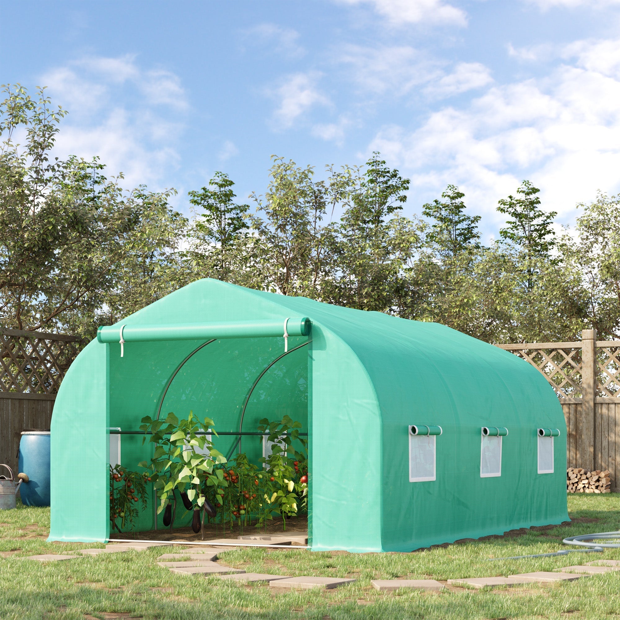 4.5x3x2m Tunnel Greenhouse for Vegetable Garden with Sloping Roof in PE and Steel Pipes Dark Green - Borge' Group Limited