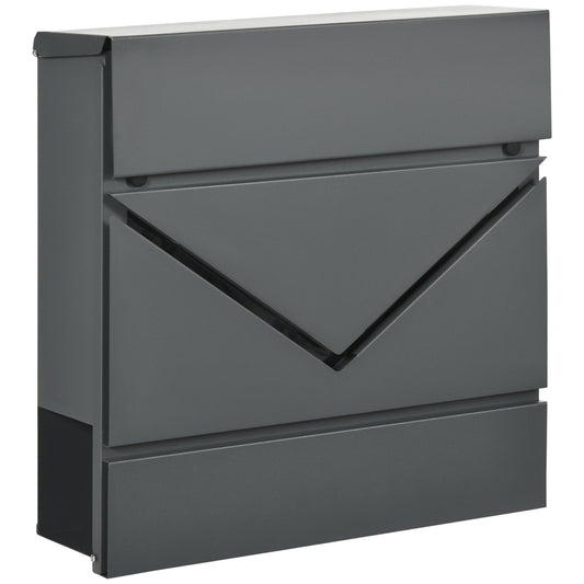 galvanized steel mailbox with junction and 2 safety keys, 37x10.5x37 cm, Grey - Borgè