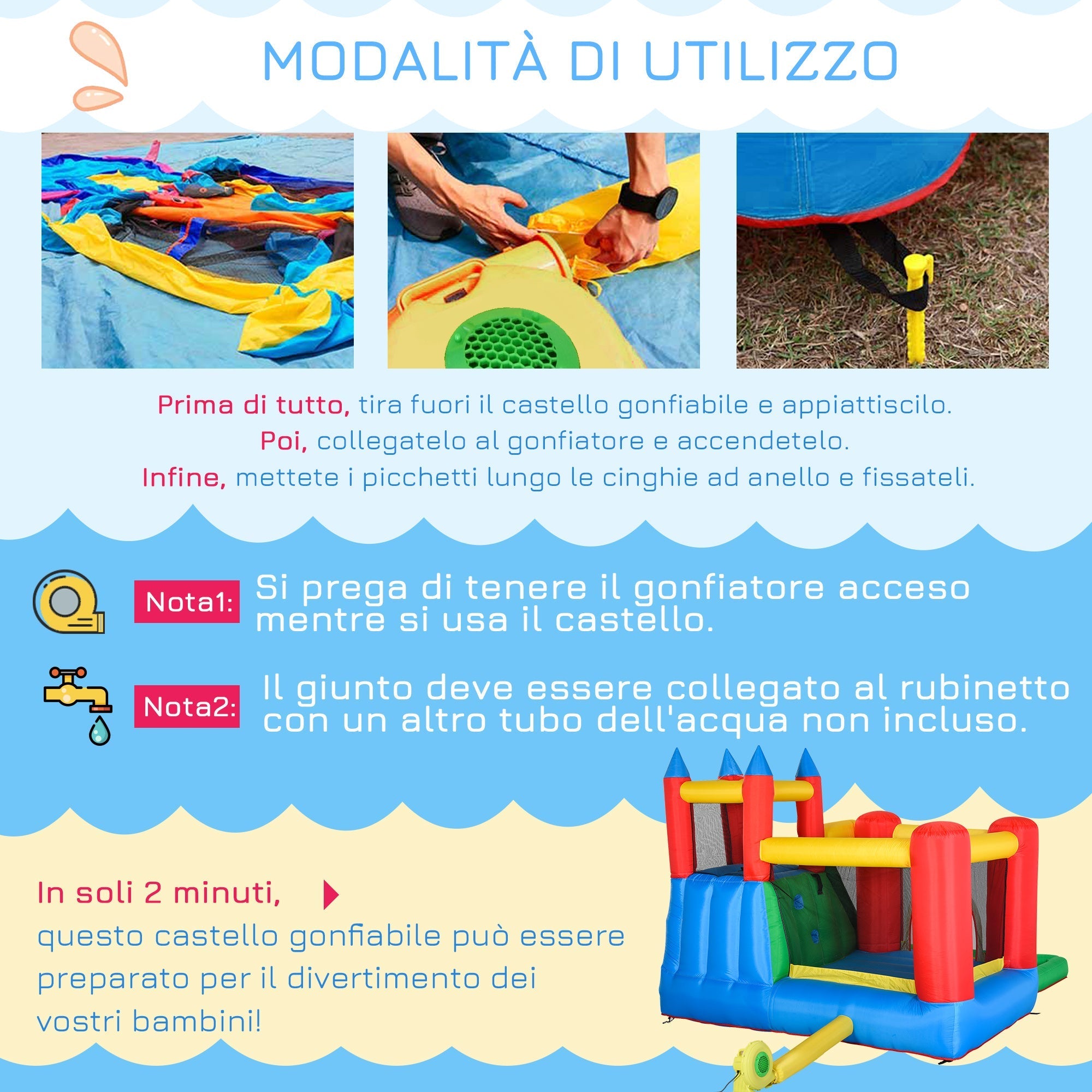 Inflatable Game for Children 3-8 Years with Slide, Trampoline, Pool, max 4 Children, 330x245x215cm - Borge' Group Limited