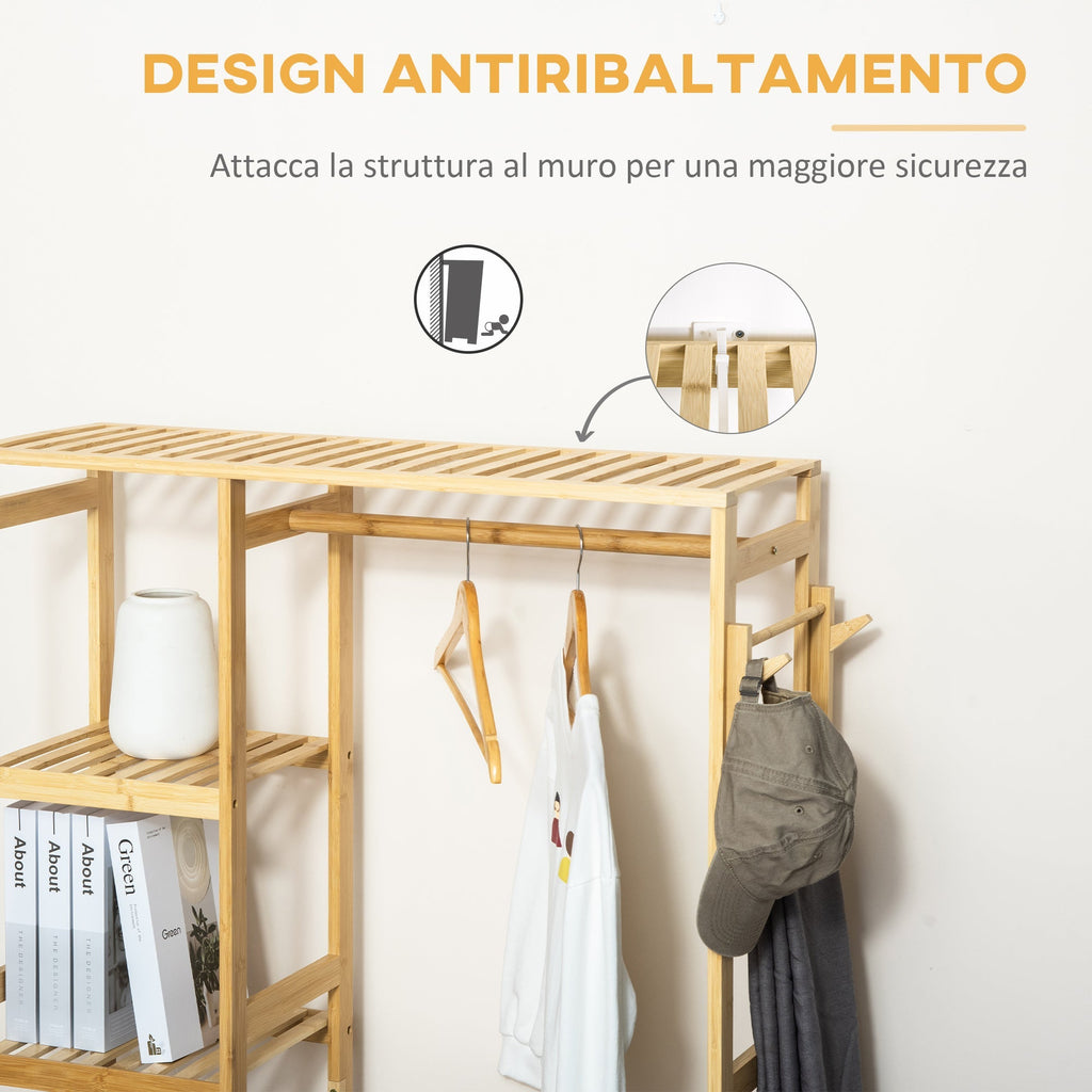 Hanging from the ground in bamboo wood with side shelves, 90x30x155cm - Borgè