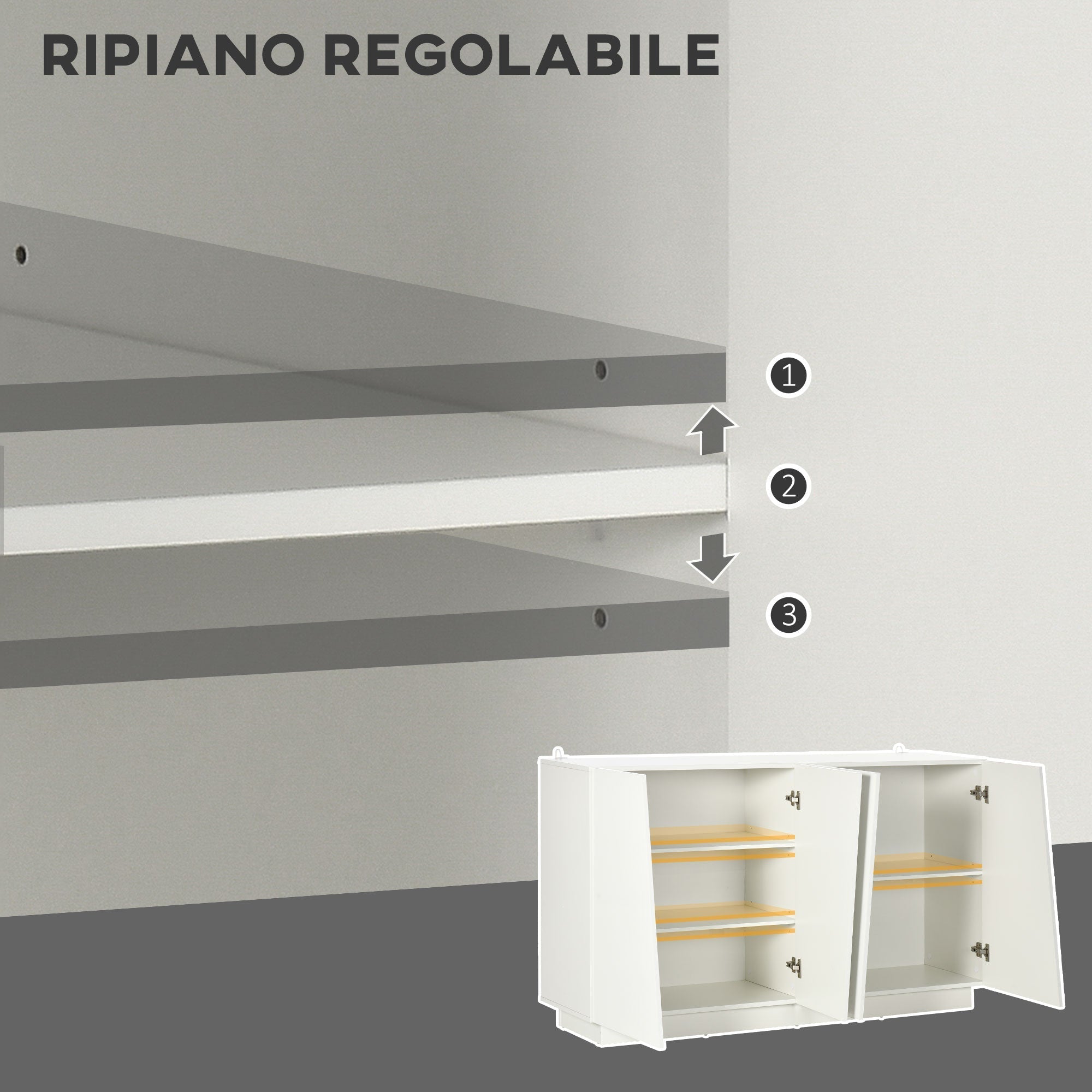 Homcom Multiuse cabinet in 5 -level white chipboard with adjustable shelf on 3 levels, 150x40x88 cm - Borgè
