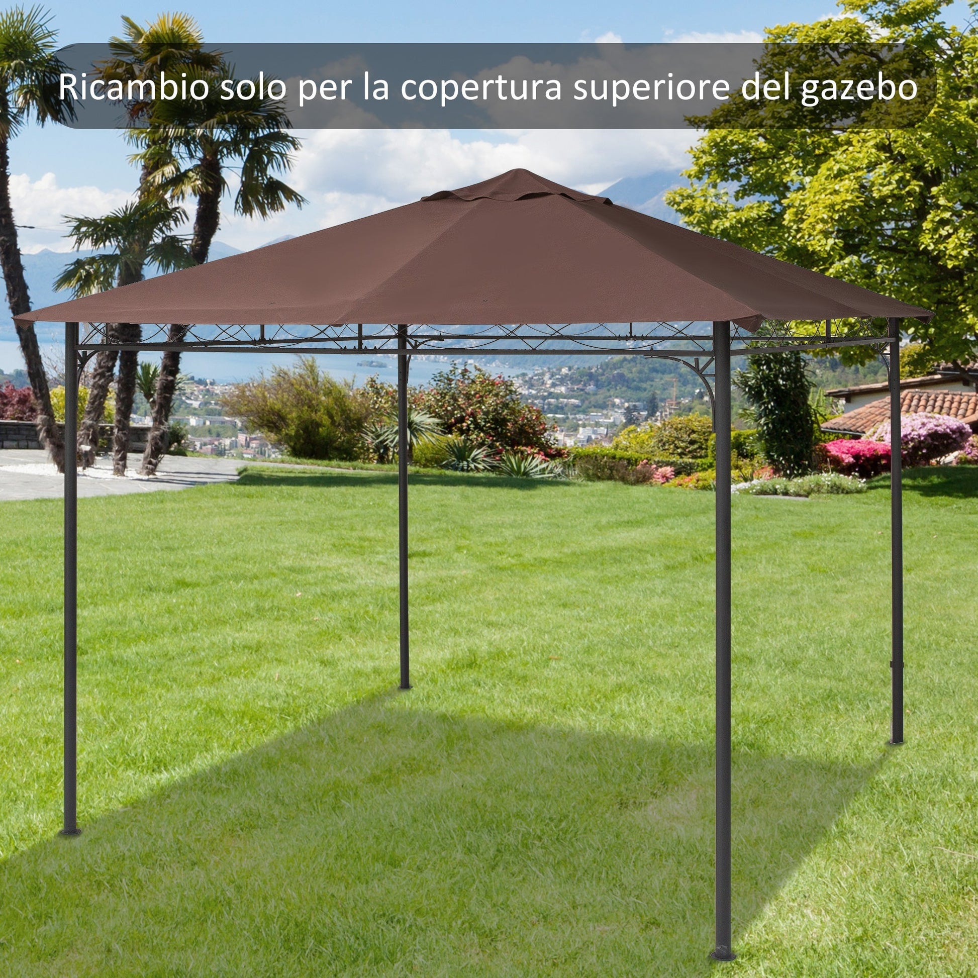 Outsunny spare roof 3x3m, replacement cloth for polyester garden gazebo with ventilation hole, coffee -colored - Borgè