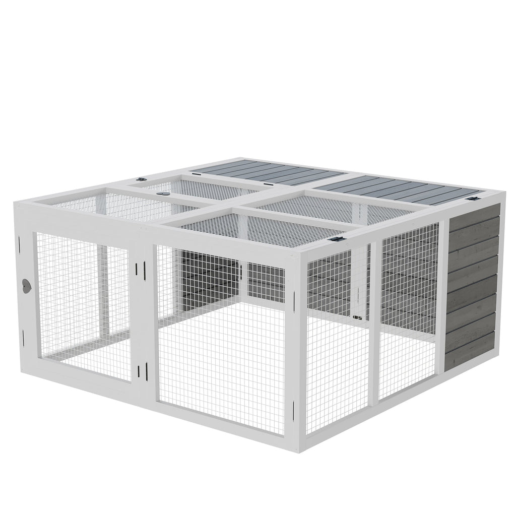 Outdoor and Indoor Rabbit Hutch with Opening Roof, Cage for 2-4 Rabbits in Wood and Metal, Grey 120x120x60cm - Borge' Group Limited