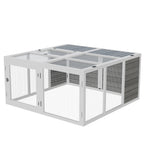 Outdoor and Indoor Rabbit Hutch with Opening Roof, Cage for 2-4 Rabbits in Wood and Metal, Grey 120x120x60cm - Borge' Group Limited