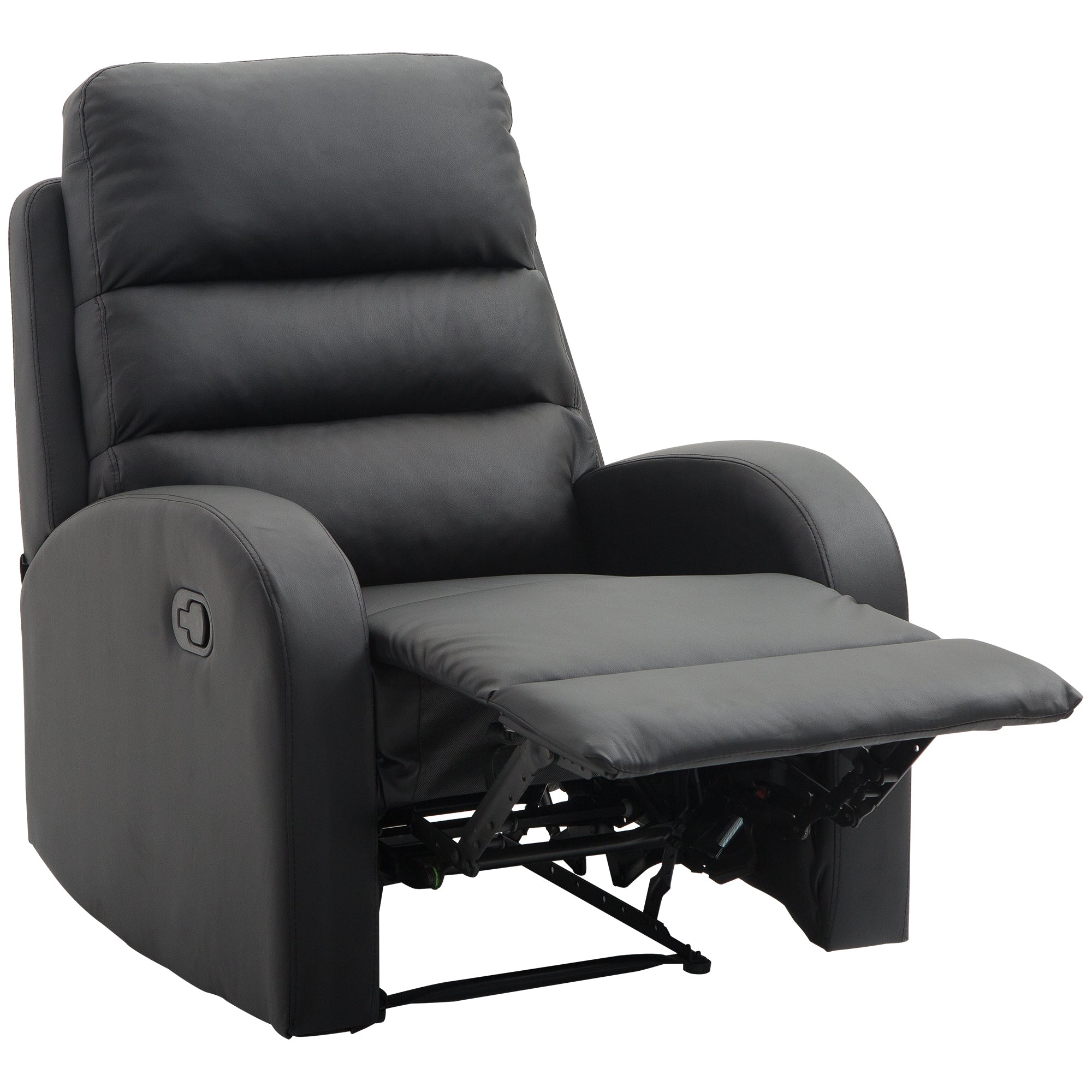 Relaxable relaxation armchair with padded seat and footrests, for home and office, in eco -leather, 80x91x102 cm, black - Borgè