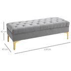Packable Bench Fund in velvety fabric, Bedroom bench and entrance with quilt decoration, metal feet, Grey - Borgè