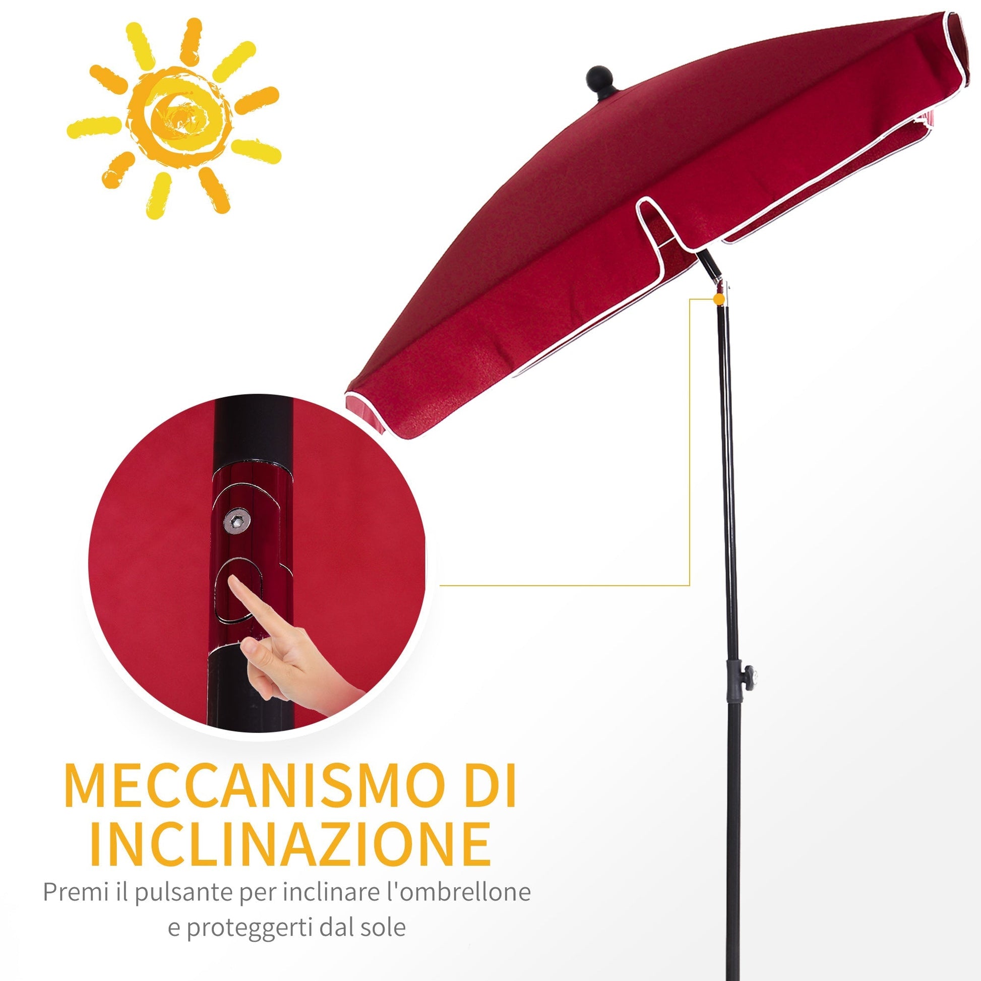 Outsunny rectangular garden umbrella with adjustable inclination and aluminum pole, 198x130x240cm, red and black - Borgè