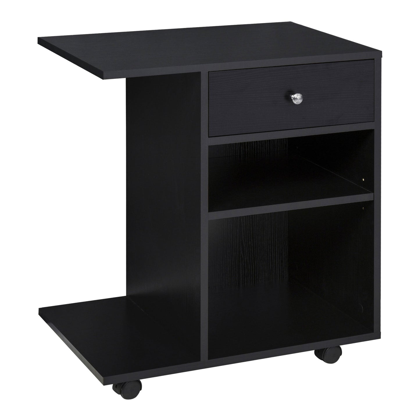 Black wooden wooden printer door with 1 drawer 2 shelves CPU shelf - Borgè