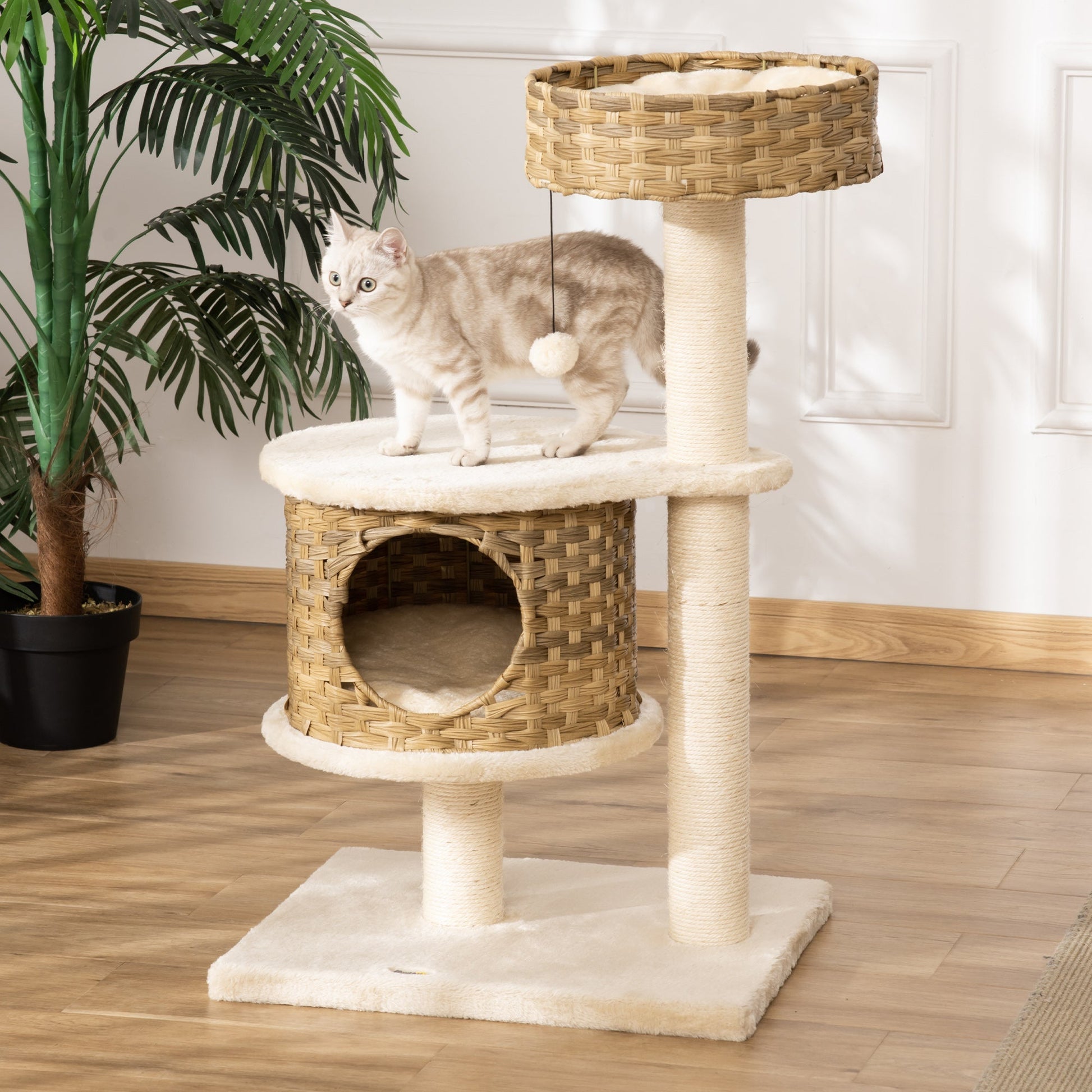 PAWHUT TRAGRAFFI tree for adult cats and 95cm kittens kennels and cottan cats in rattan and poles in Sisal - Borgè