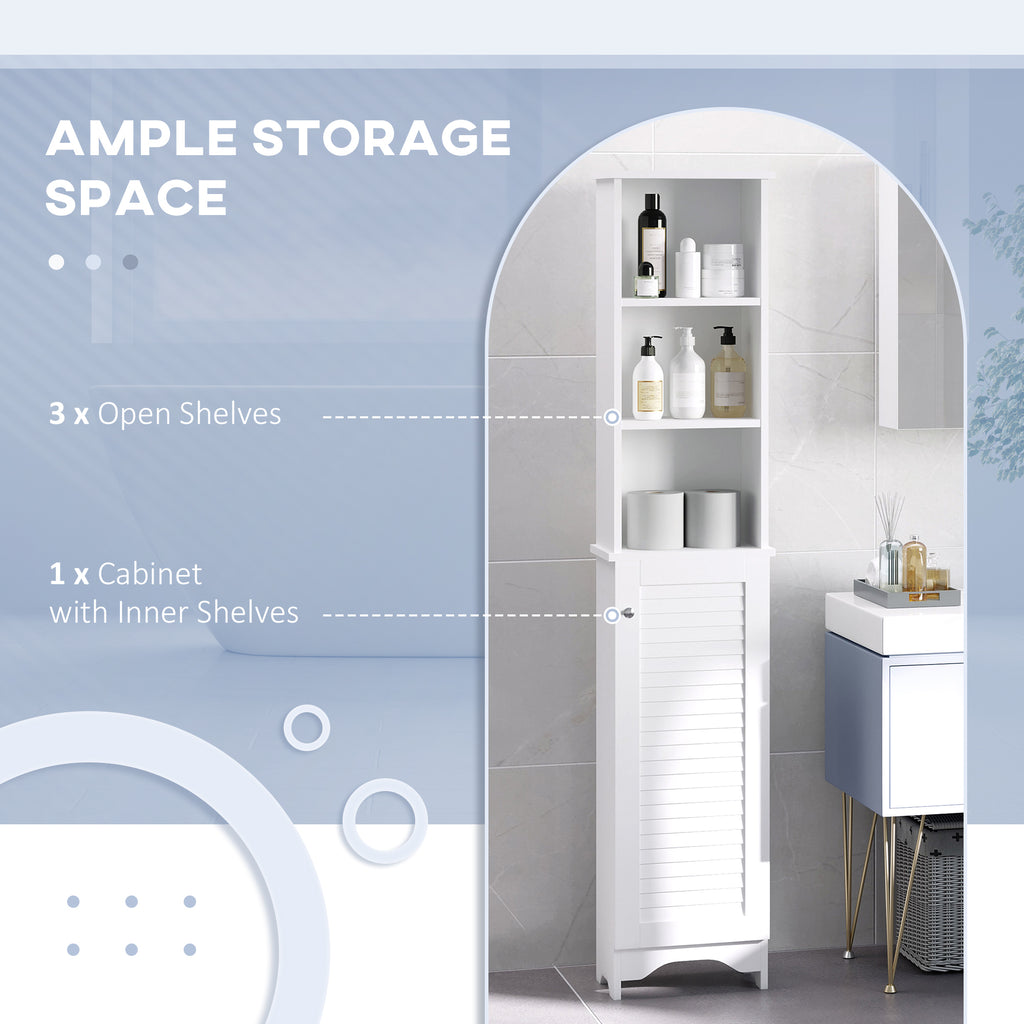Homcom Bathroom Column with 3 -level shelf and locked locker, in MDF and chipboard, 34x20x165 cm, white - Borgè