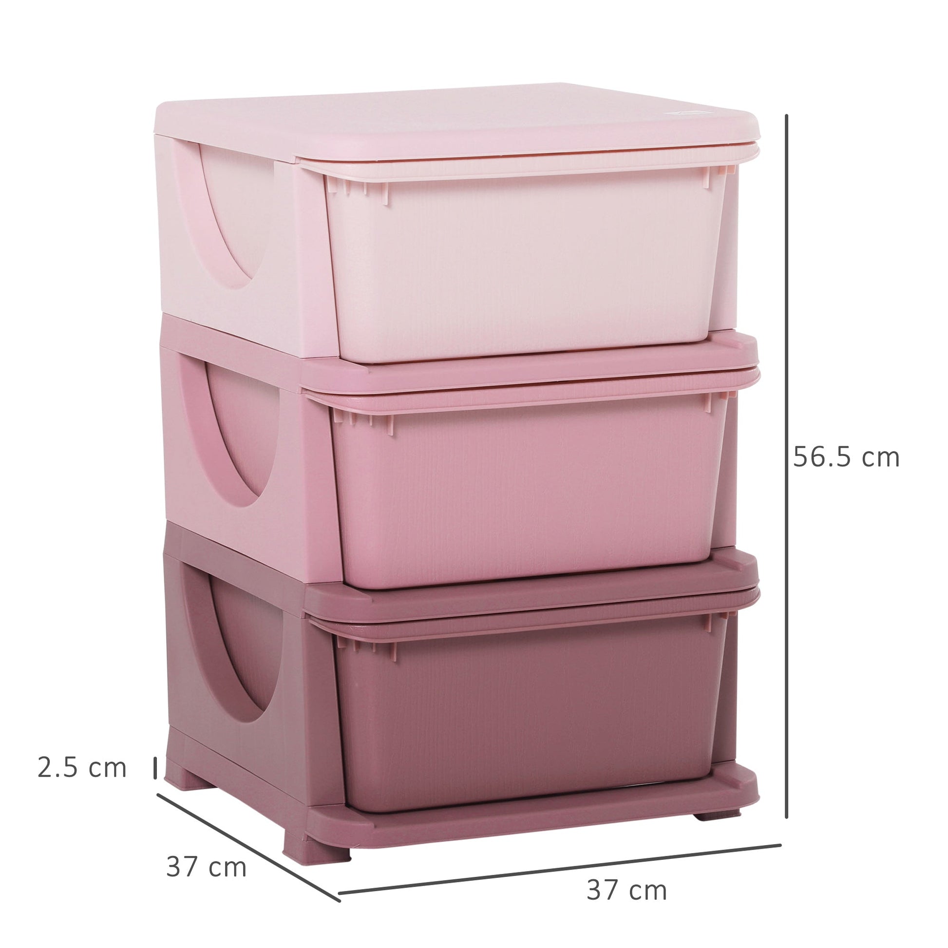 PINKY | Colorful plastic chest of bedroom with 3 drawers | 37x37x56.5cm - Borgè