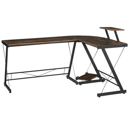 Reversible angular desk for computer and PCs in industrial style, for office or room, in wood 155x115x91.5cm - Borgè