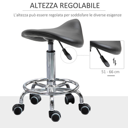 Height adjustable stool with 5-wheeled and stuffed ergonomic session in rubber-tap, 36.2x37.5x51-66 cm, black - Borgè