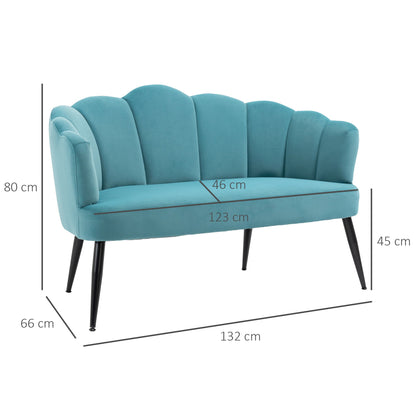 Aqua Marine Shell Design 2 Seater Velvet Sofa ( 132x66x80cm ) - Borgè