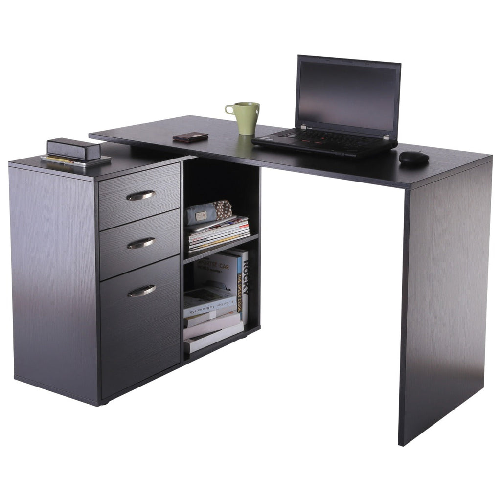 corner desk with chest of drawers, for office and house, LA, black shape - Borgè