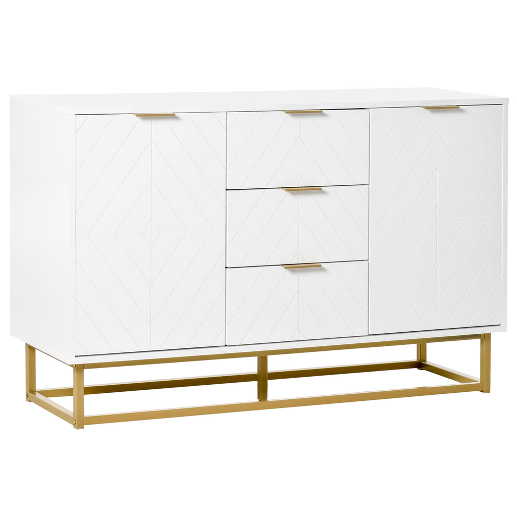 Buffet sideboard with 3 drawers and 2 white doors with golden metal legs - Borgè