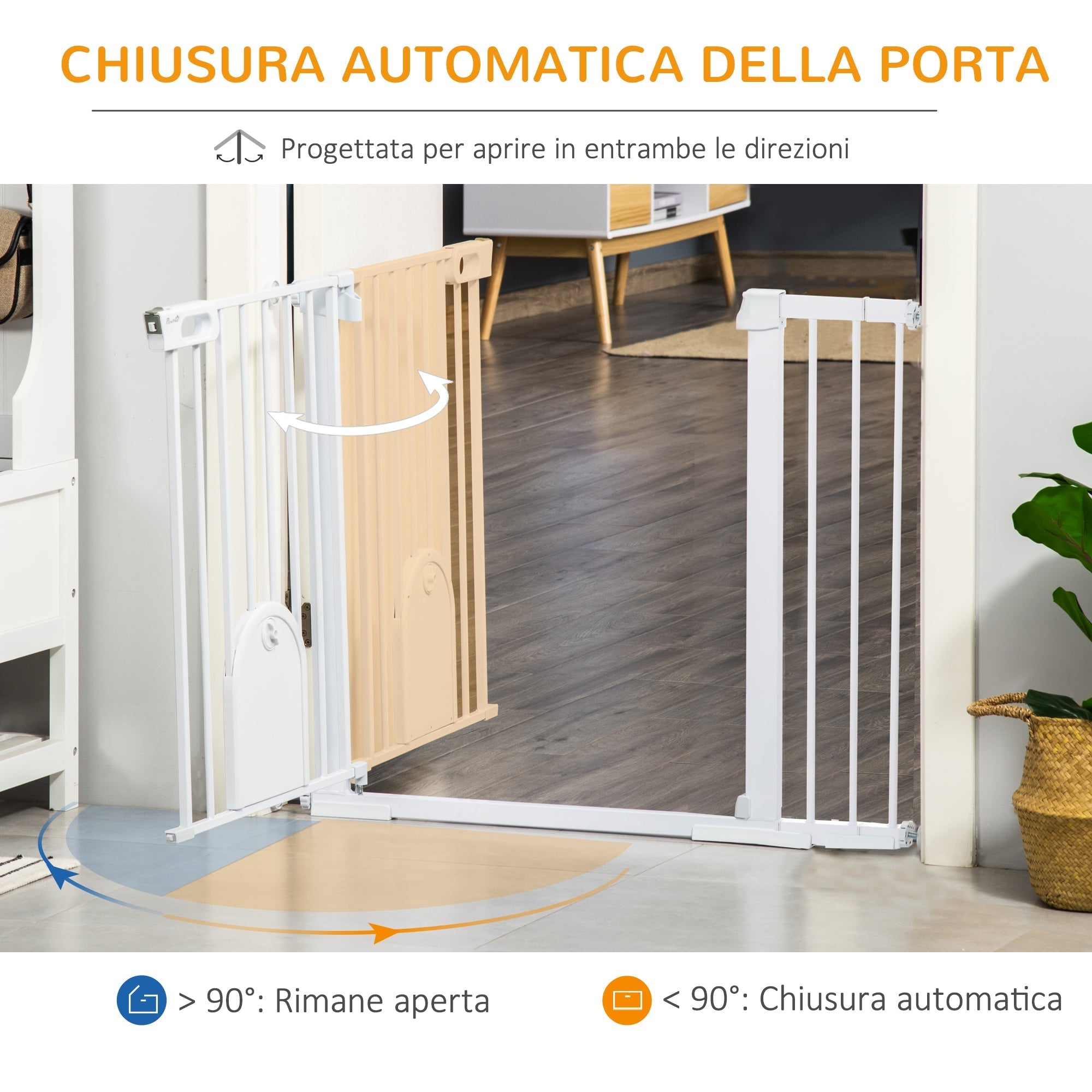 Extendable Dog Gate with Self-Closing Door, Metal and ABS, 75-131x76 cm, White - Borge' Group Limited