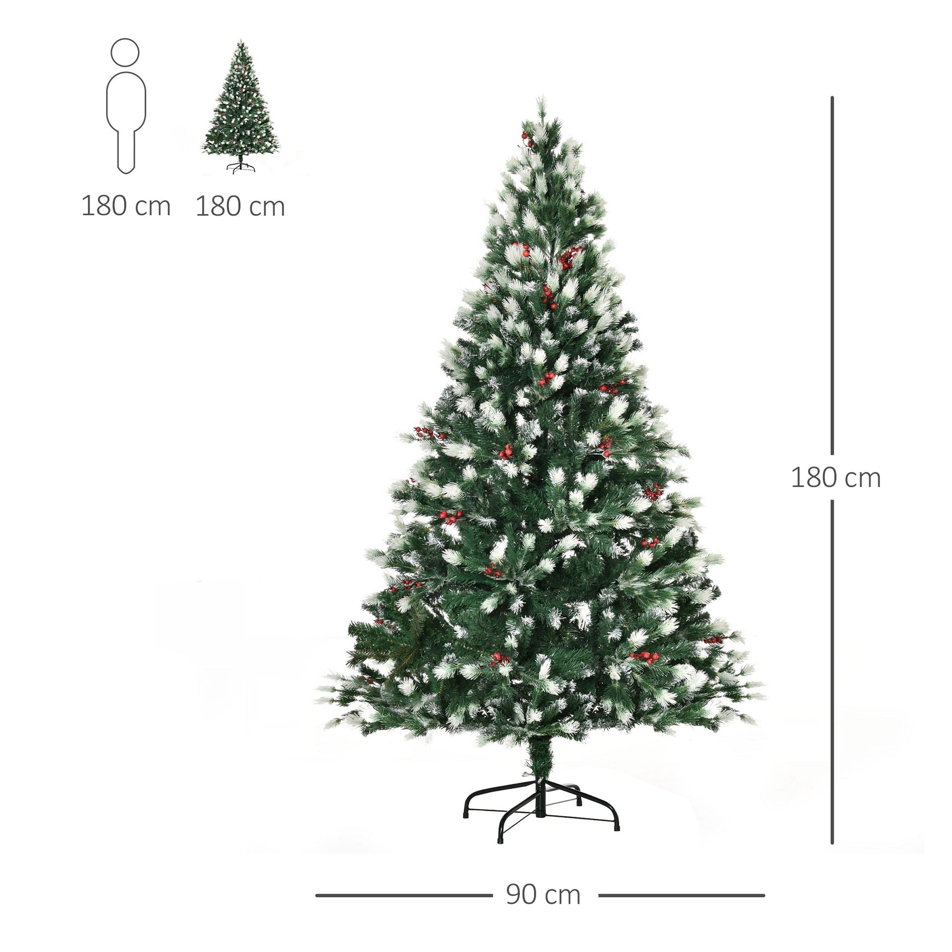 Christmas Tree with Snow Effect and Red Berries | 180cm - Borgè