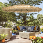 Round Garden Umbrella with Straw Cover and Crank, Ø265x250cm, Khaki - Borge' Group Limited