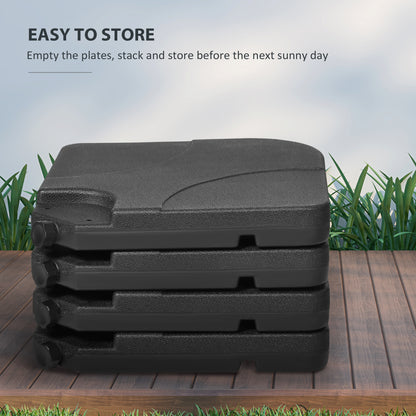 Outsunny base for umbrella 4 set 4 pieces in HDPE filled with water or sand, 104x104x7.5 cm, black - Borgè