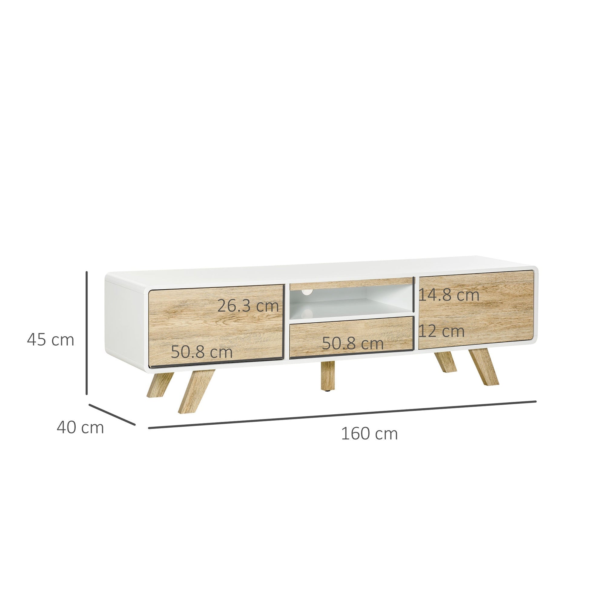 Mobile TV holder with doors and drawer for TV up to 60 '' in white MDF and wood 160x40x45cm - Borgè