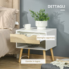 Homcom set of 2 bedside tables with drawer and shelf, raised base and wooden legs, 50x39x51cm, white and oak - Borgè