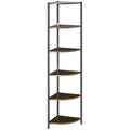 Homonda Modern Angular Bookshop with 6 metal shelves and MDF, 34x34x166cm, brown and black - Borgè